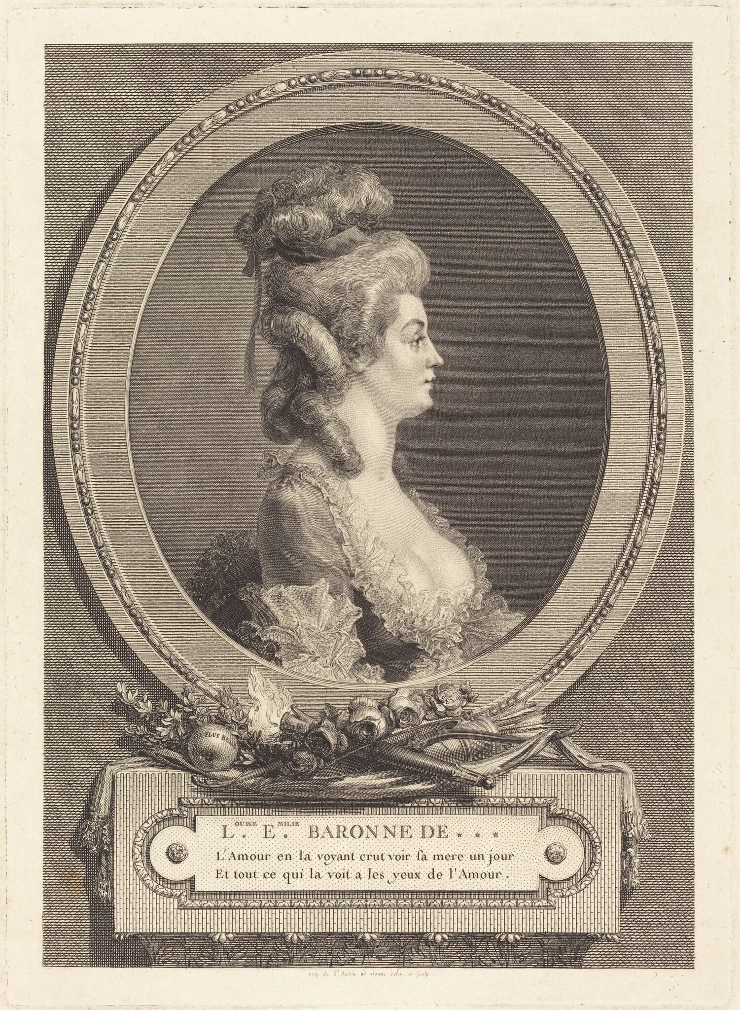 Louise Emilie Baronne de ***, by Augustin de Saint-Aubin, ink, 1779