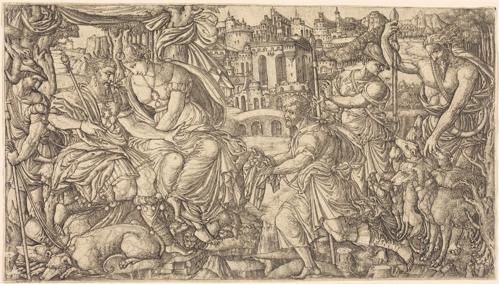 A King and Diana Receiving Huntsmen, by Jean Duvet, ink, 1551