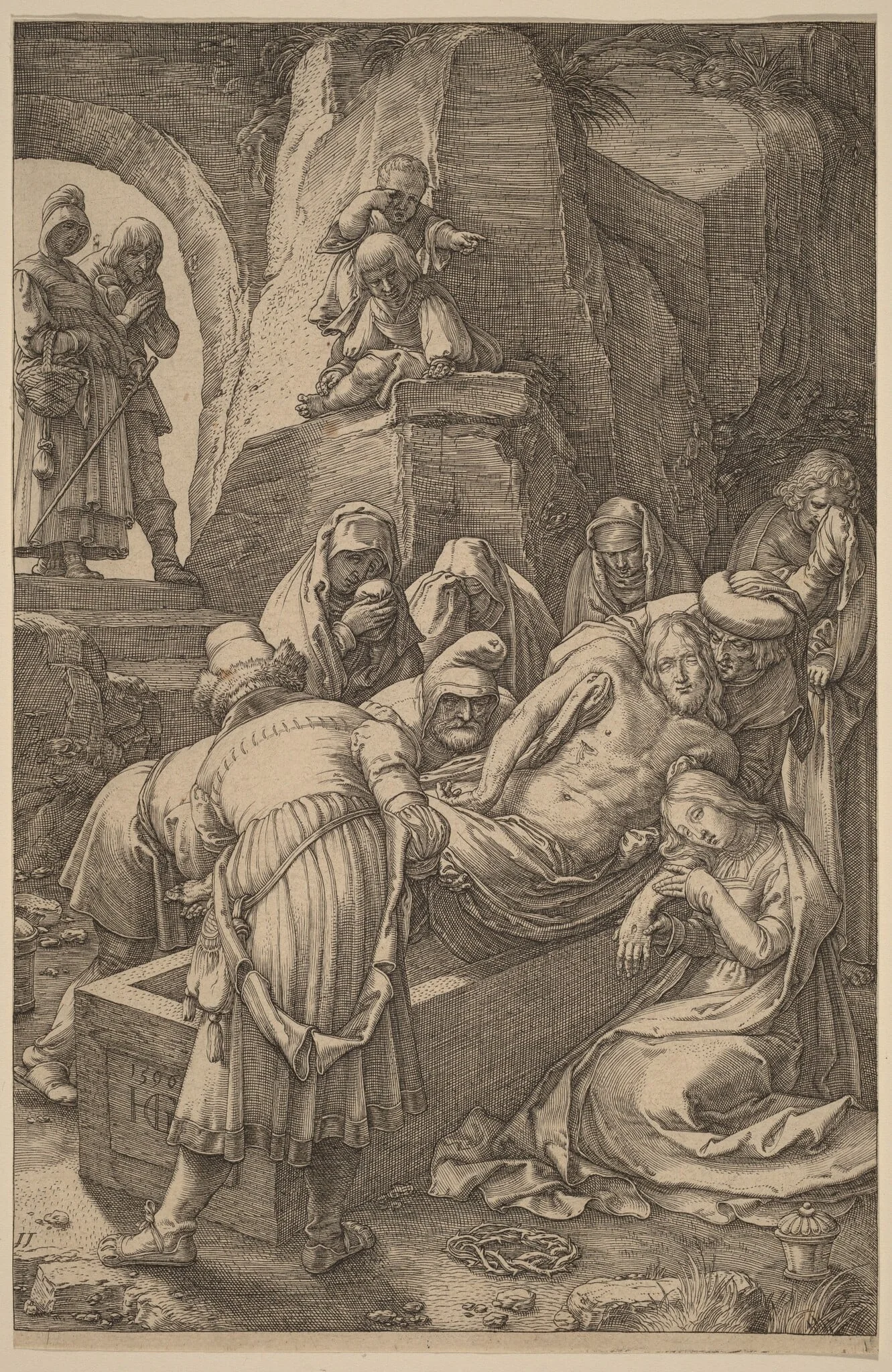 Burial of Christ, by Hendrik Goltzius, ink, 1596