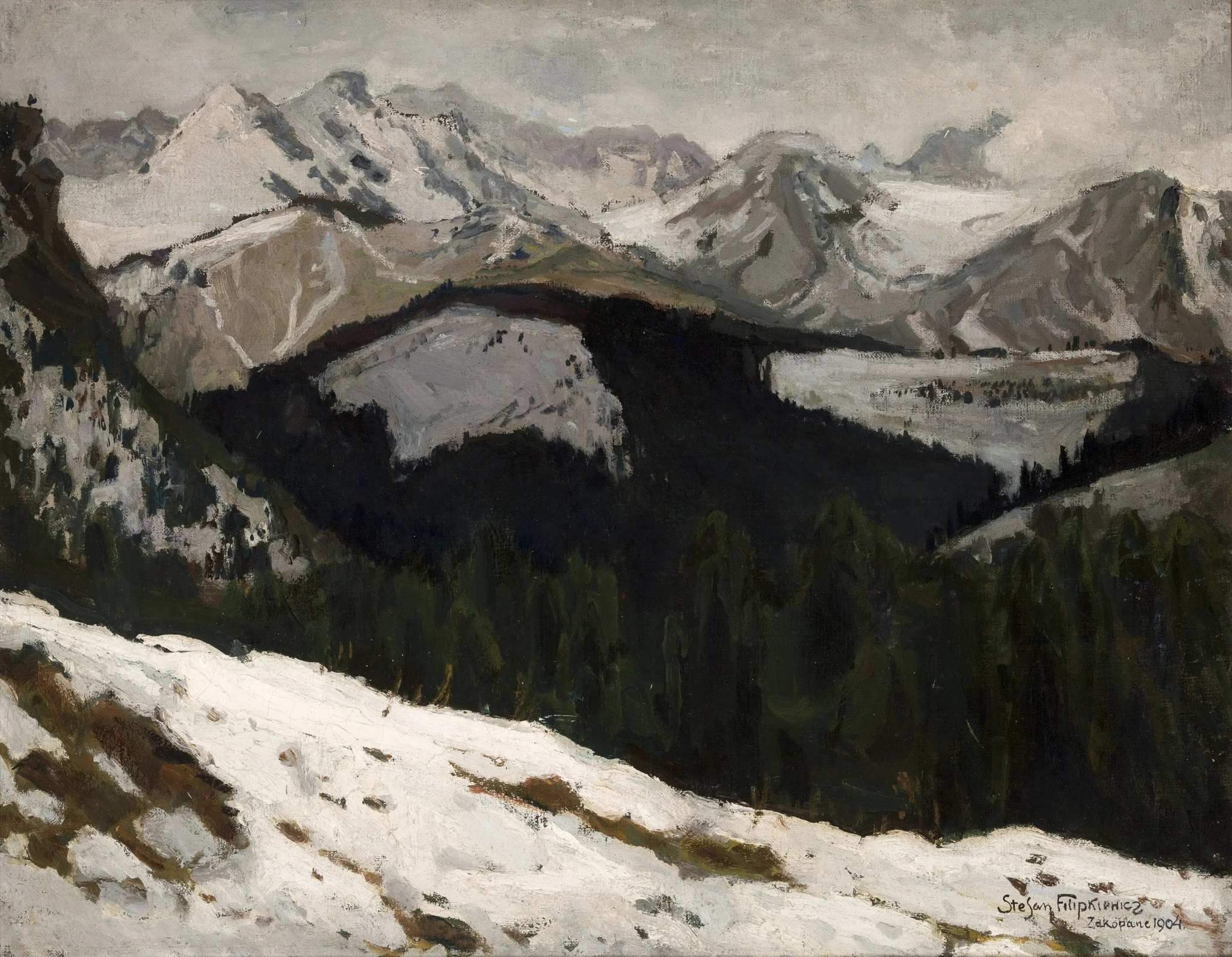 Thaw in the Tatra Mountains, by Stefan Filipkiewicz, oil, 1904
