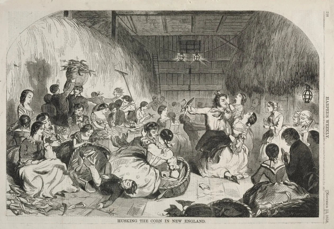 Husking the Corn in New England, by Winslow Homer, 1858