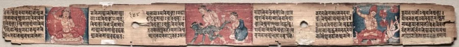 Bodhisattva Samantabhadra purifies the path to enlightenment, with Manjushri, folio 348 (verso) from a Gandavyuha-sutra (Scripture of the Supreme Array), by Unknown, unspecified, 1104