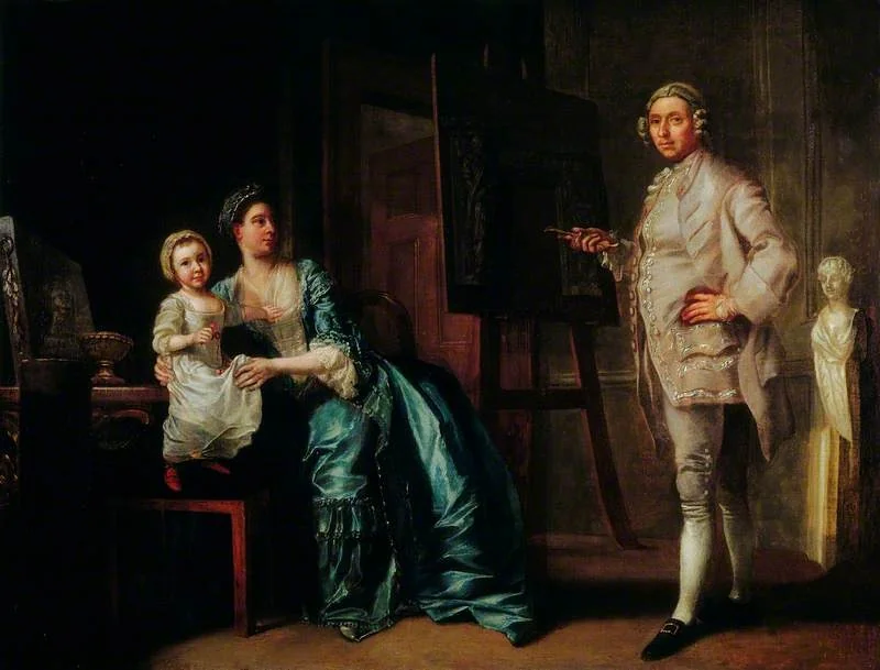 The Sculptor Joseph Wilton (1722–1803), with His Wife and Daughter, by Francis Hayman, oil, 1760
