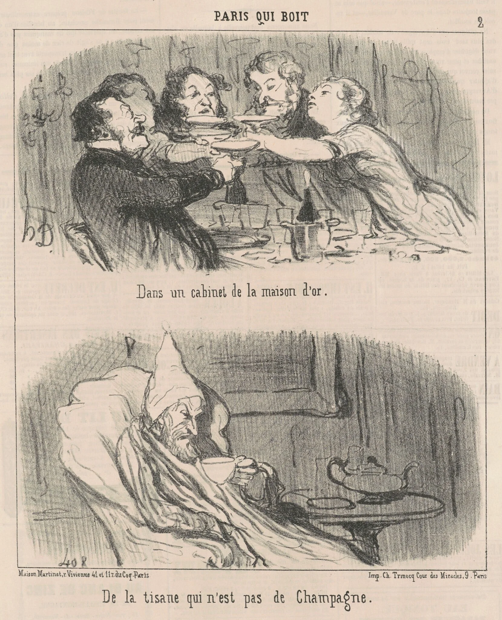 Dans un cabinet de la maison d'or, by Honoré Daumier, ink, 1852