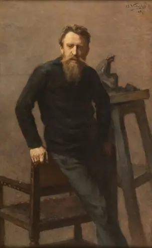 Constantin Meunier in his sculptor's studio