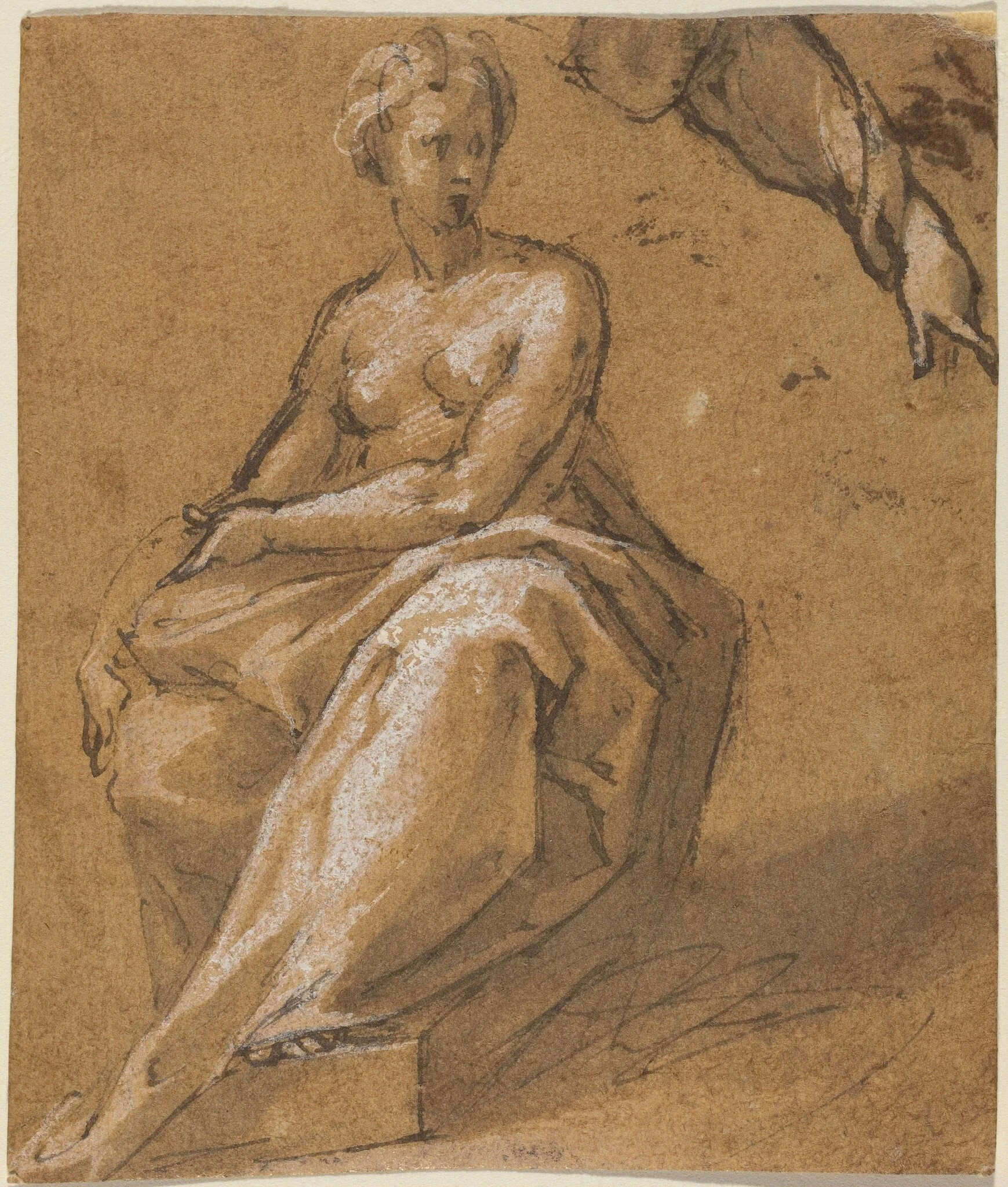 Seated Nude with Drapery, by Unknown, ink, 1578
