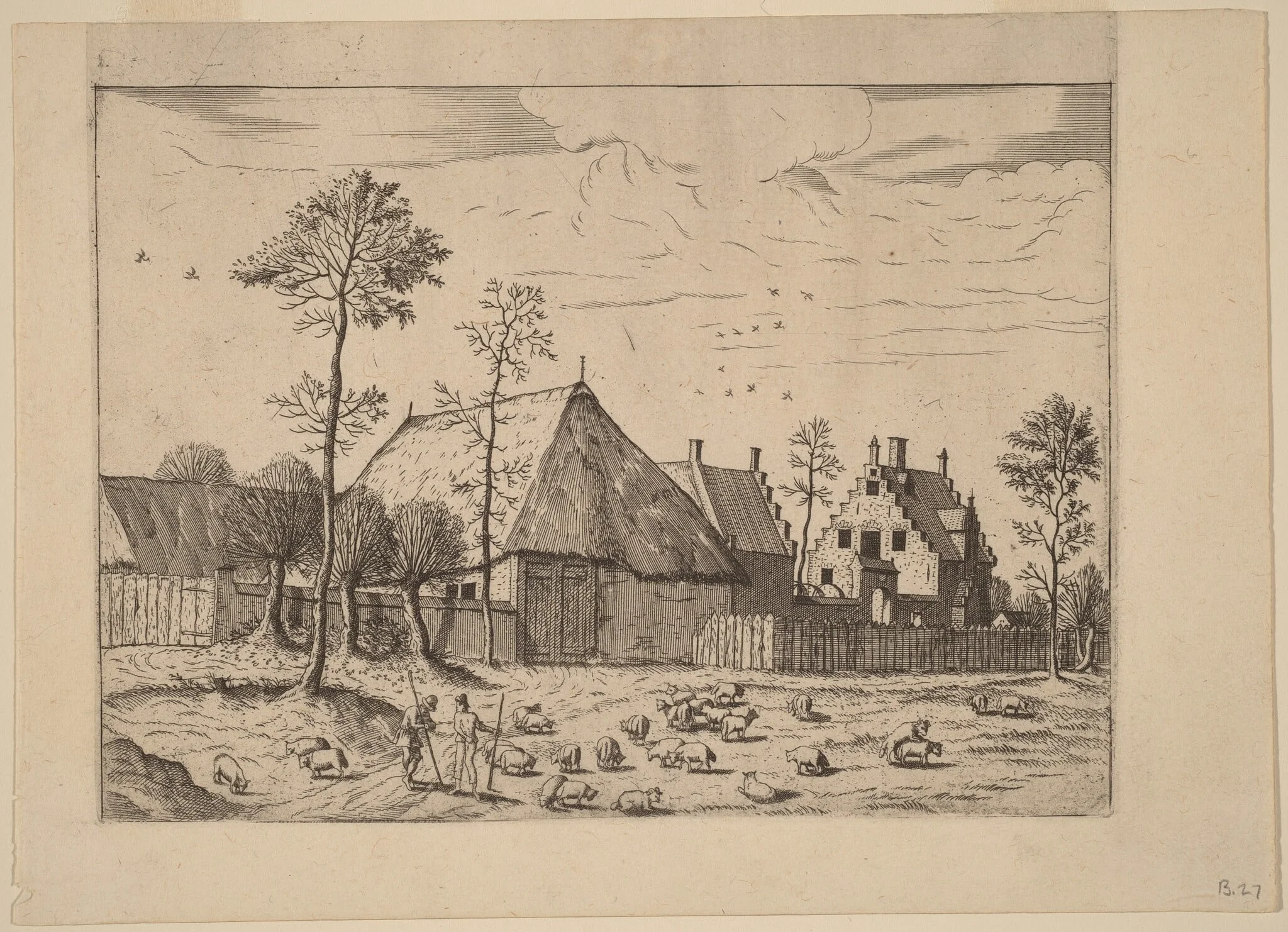 Shed with Cottage, by Johannes van Doetechum the Elder, ink, 1560