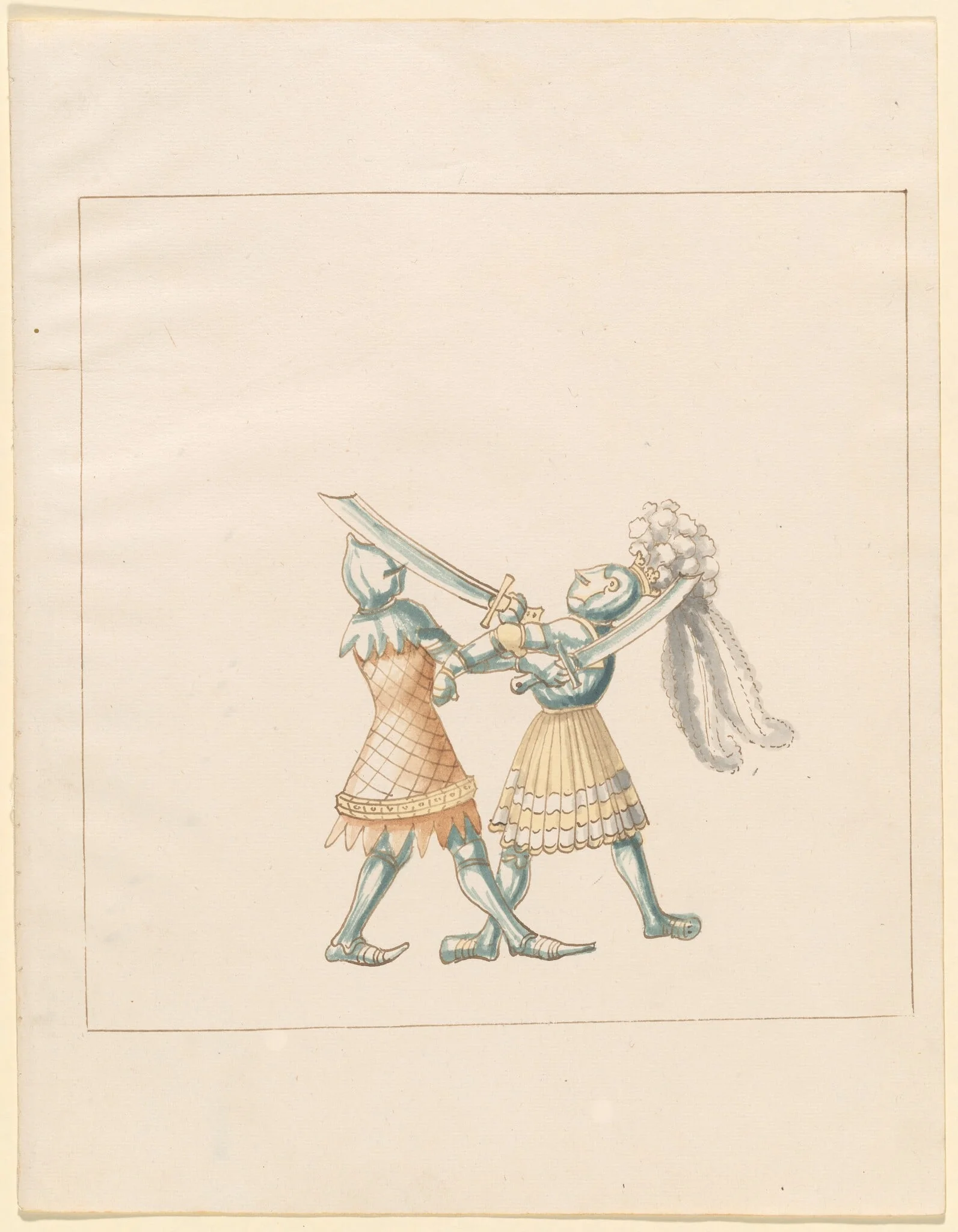 Foot Combat with Falchions, by German 16th Century, ink, 1514