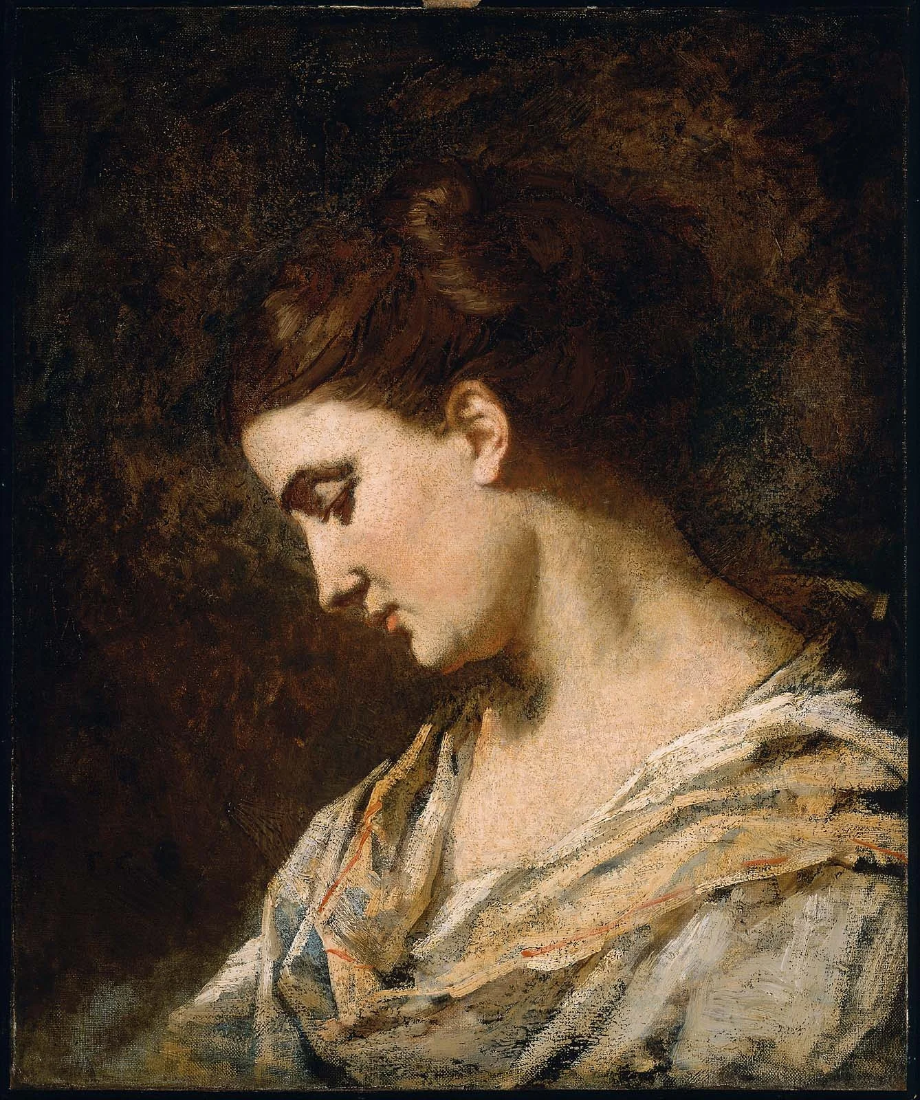 Head of a Woman in Profile, by Thomas Couture, oil, 1857