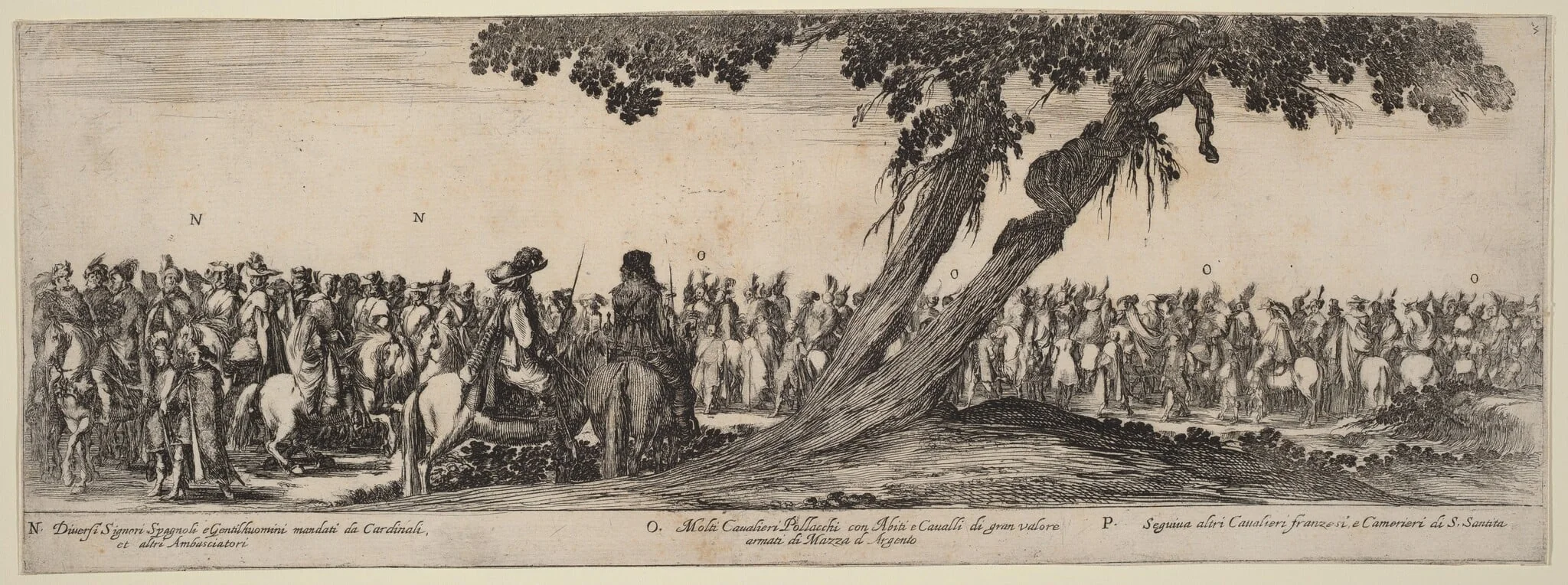 Spanish Gentlemen, Polish and French Horsemen, by Stefano Della Bella, ink, 1633