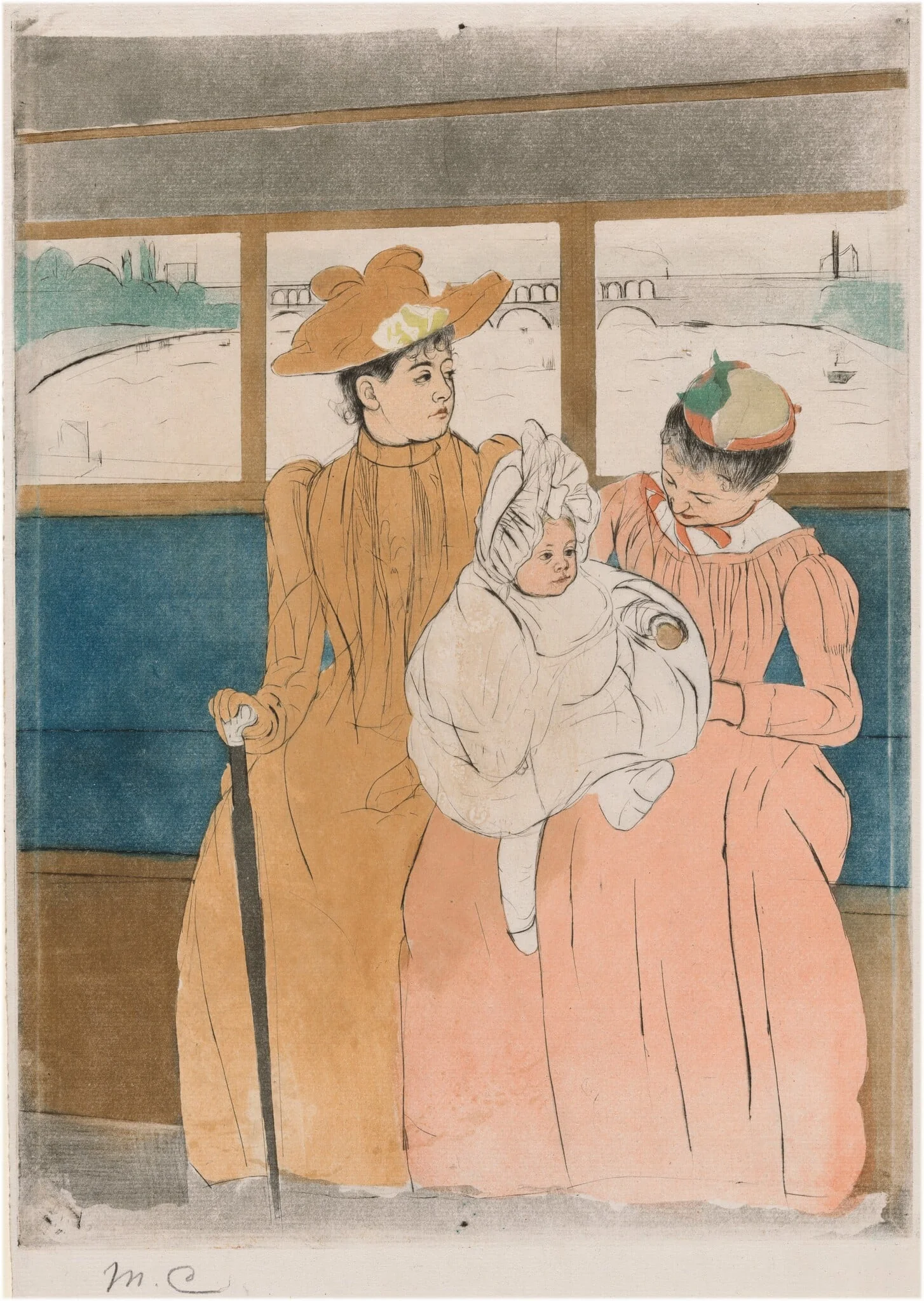 In the Omnibus, by Mary Cassatt, ink, 1890