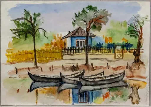 S 16 - Peisaj la Sulina (Mal cu bărci și case)