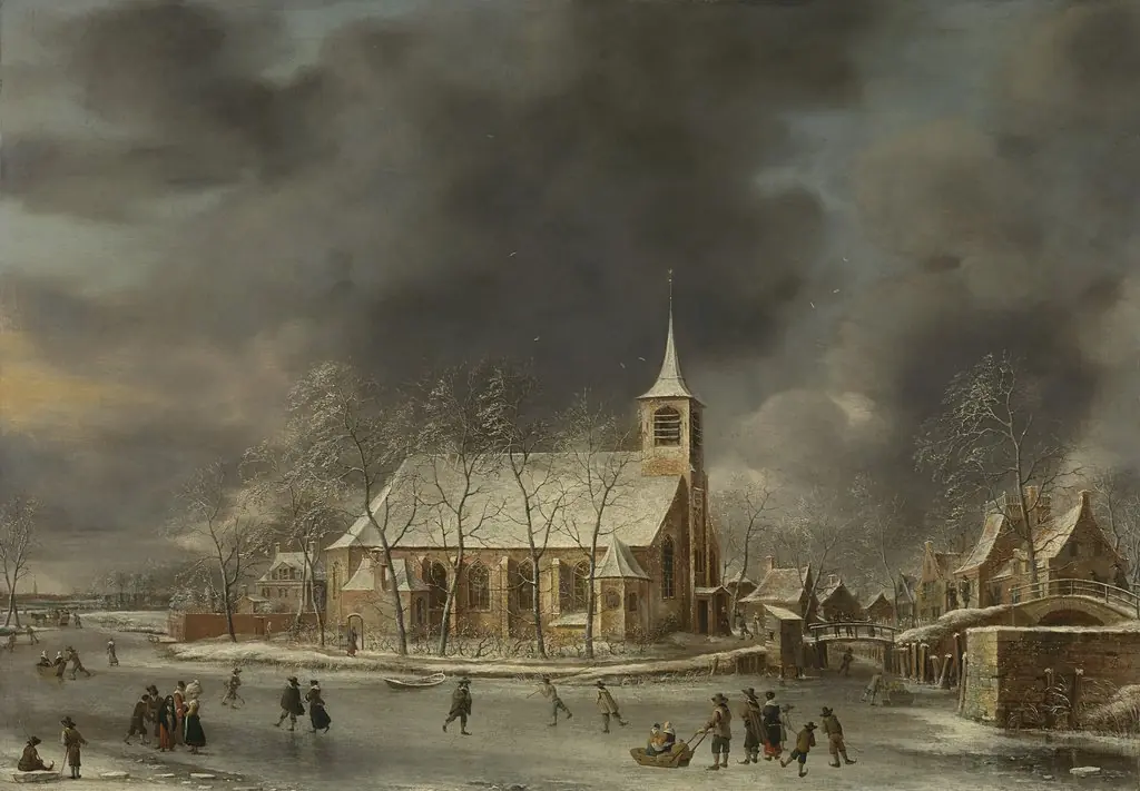 View of the church of Sloten in the winter