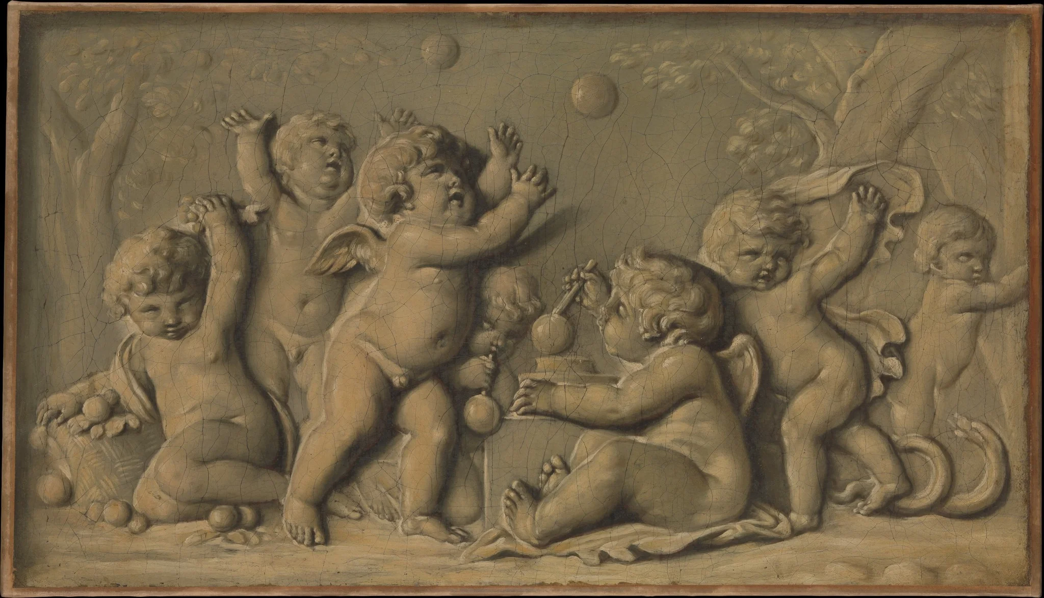 Amorini at play (one of a pair), by Piat Joseph Sauvage, oil, 1791