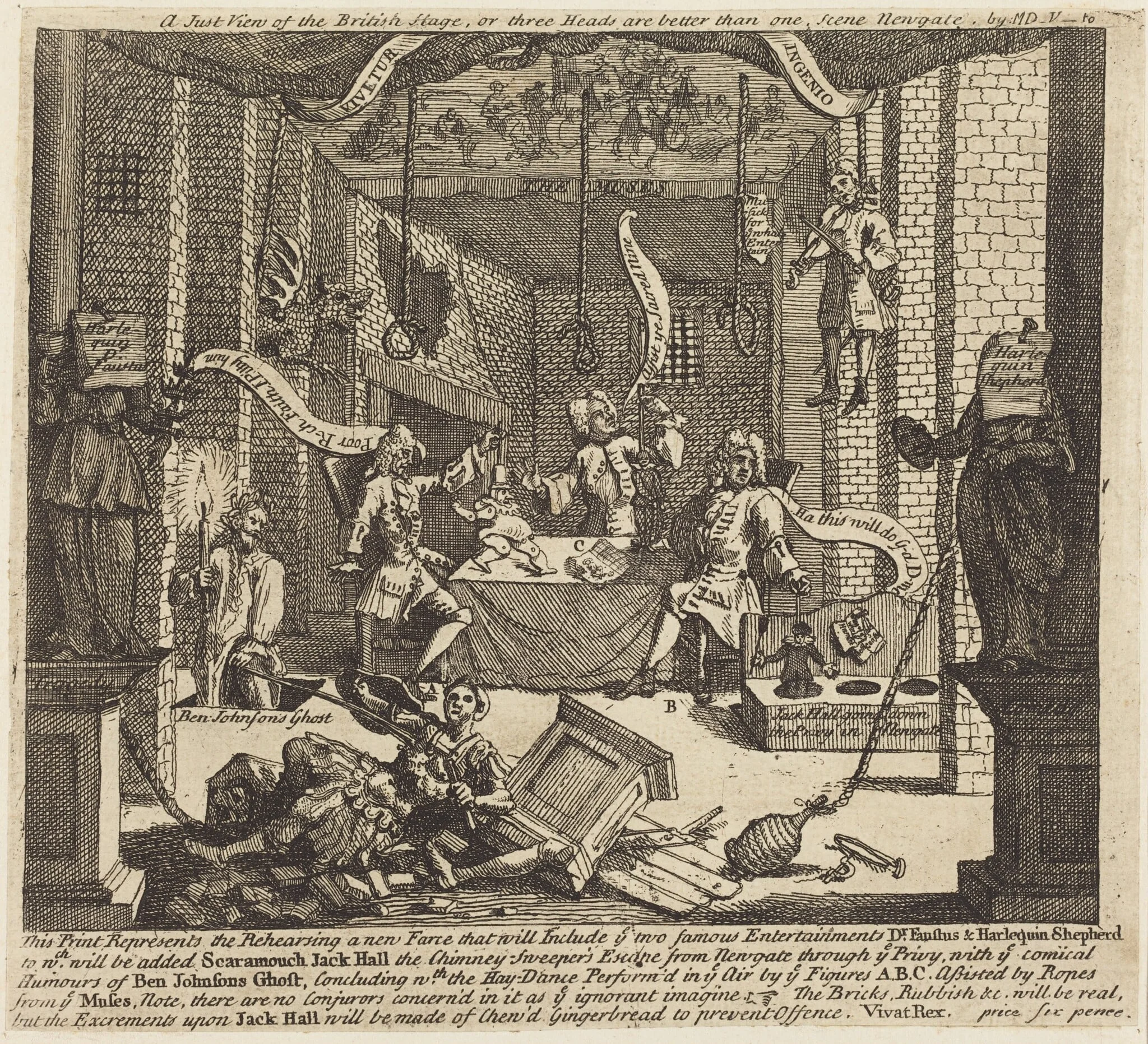 A Just View of the British Stage, by William Hogarth, ink, 1724
