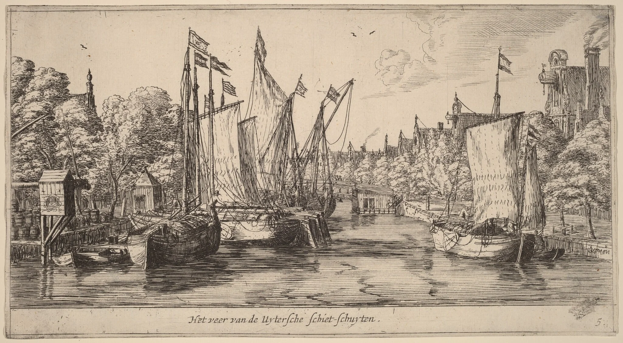 The Ferry to Utrecht (Het veer van der Uytersche schiet-schuyten), by Nooms, called Zeeman, Reinier, ink, 1645