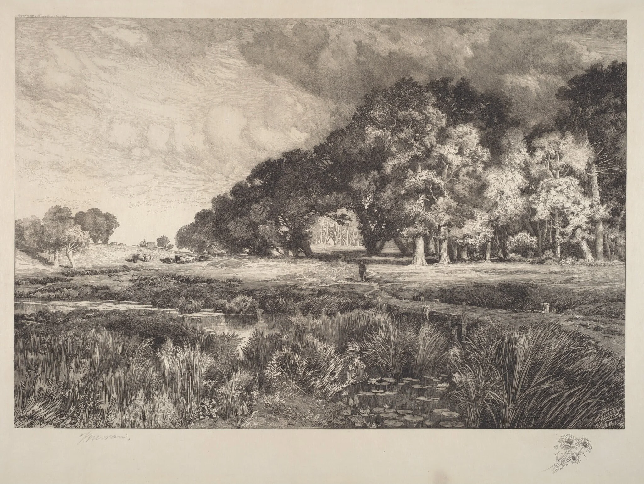 Long Island Landscape, by Thomas Moran, ink, 1889