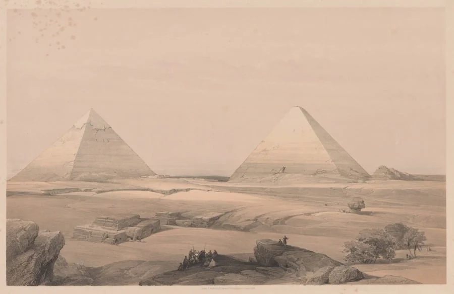 Egypt and Nubia:  Volume I - No. 3, Pyramids of Gizeh, by Louis Haghe, 1838