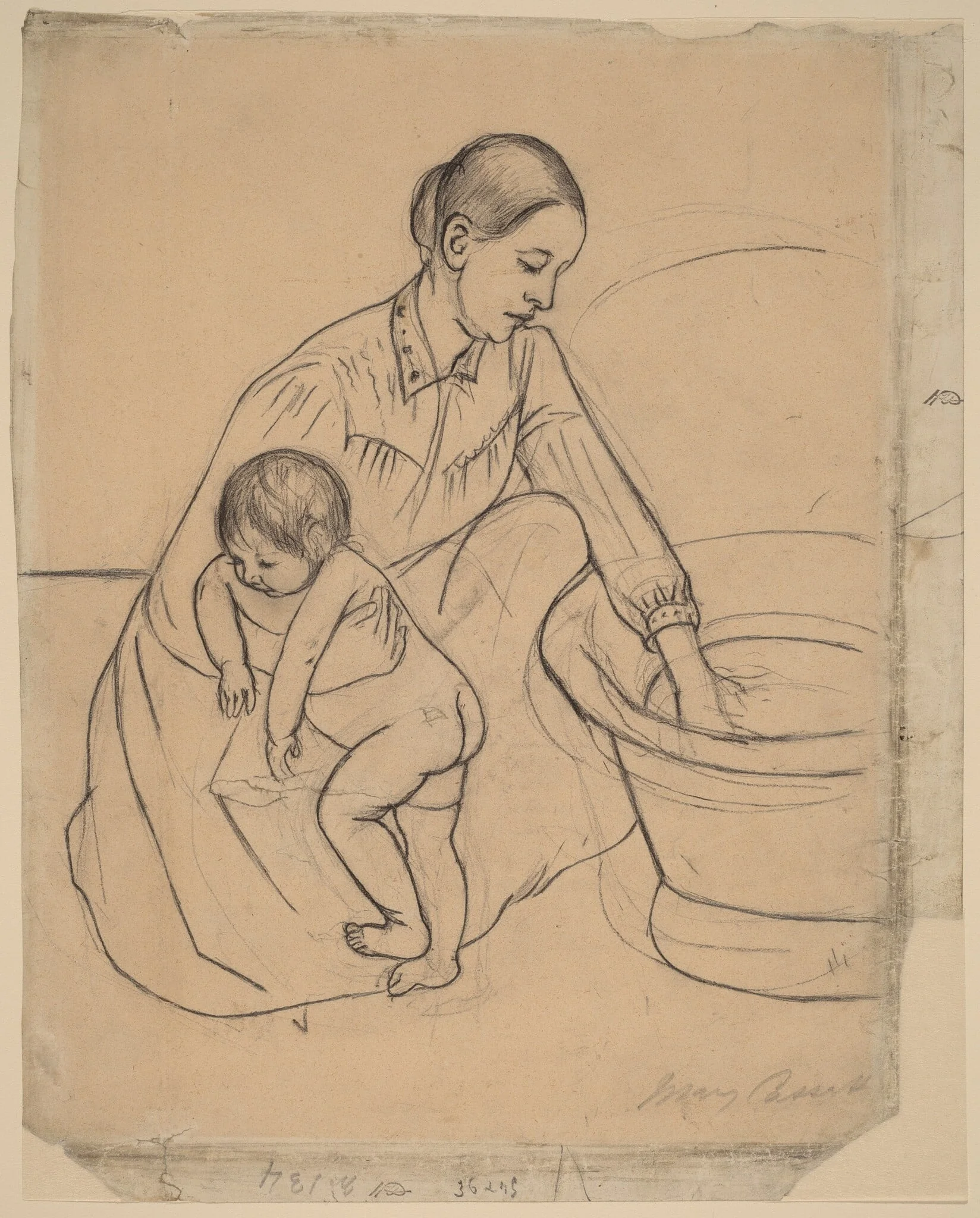 The Bath [recto], by Mary Cassatt, graphite, 1890