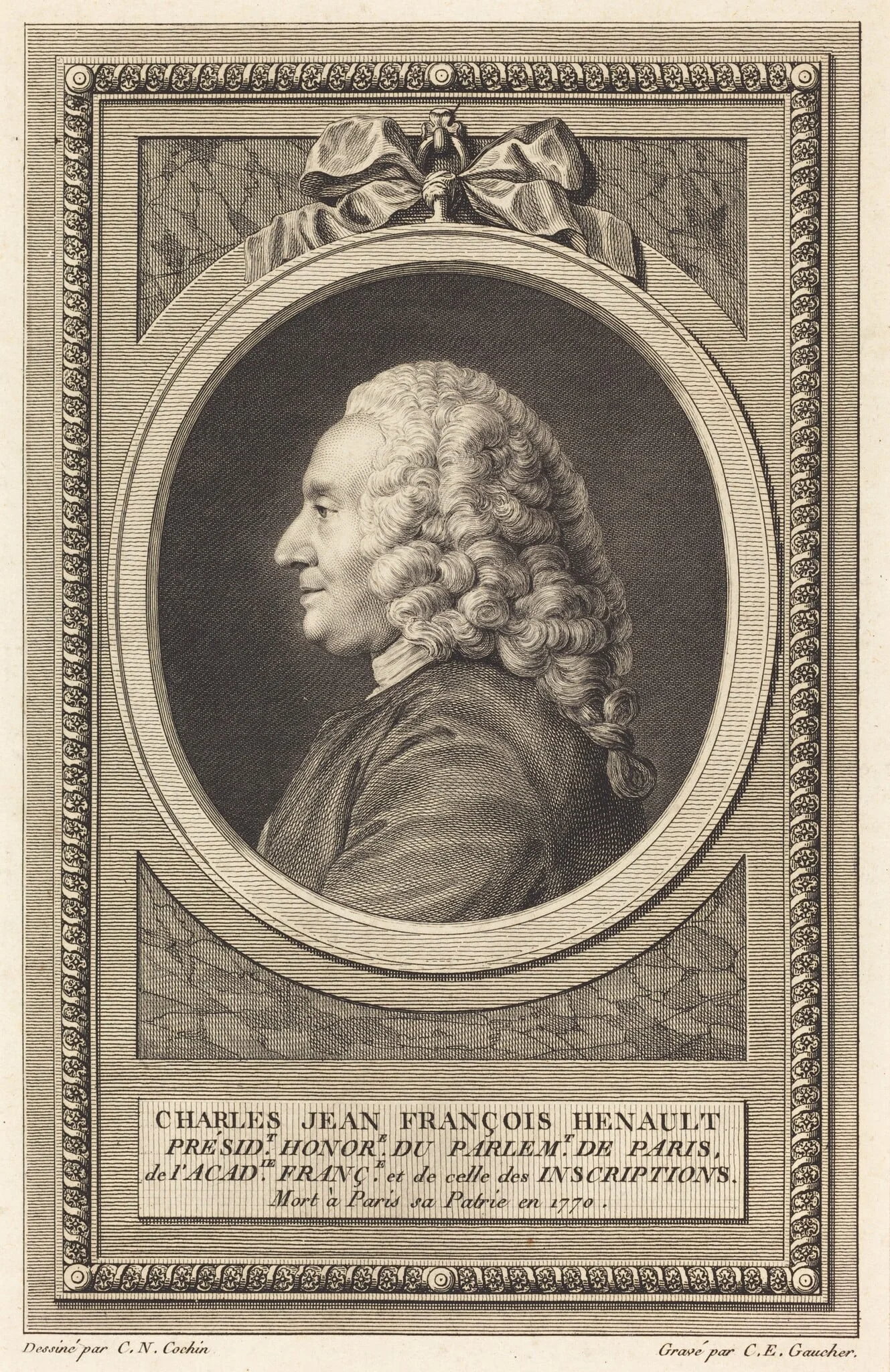 Charles Jean Francois Henault, by Charles-Etienne Gaucher, ink, 1772