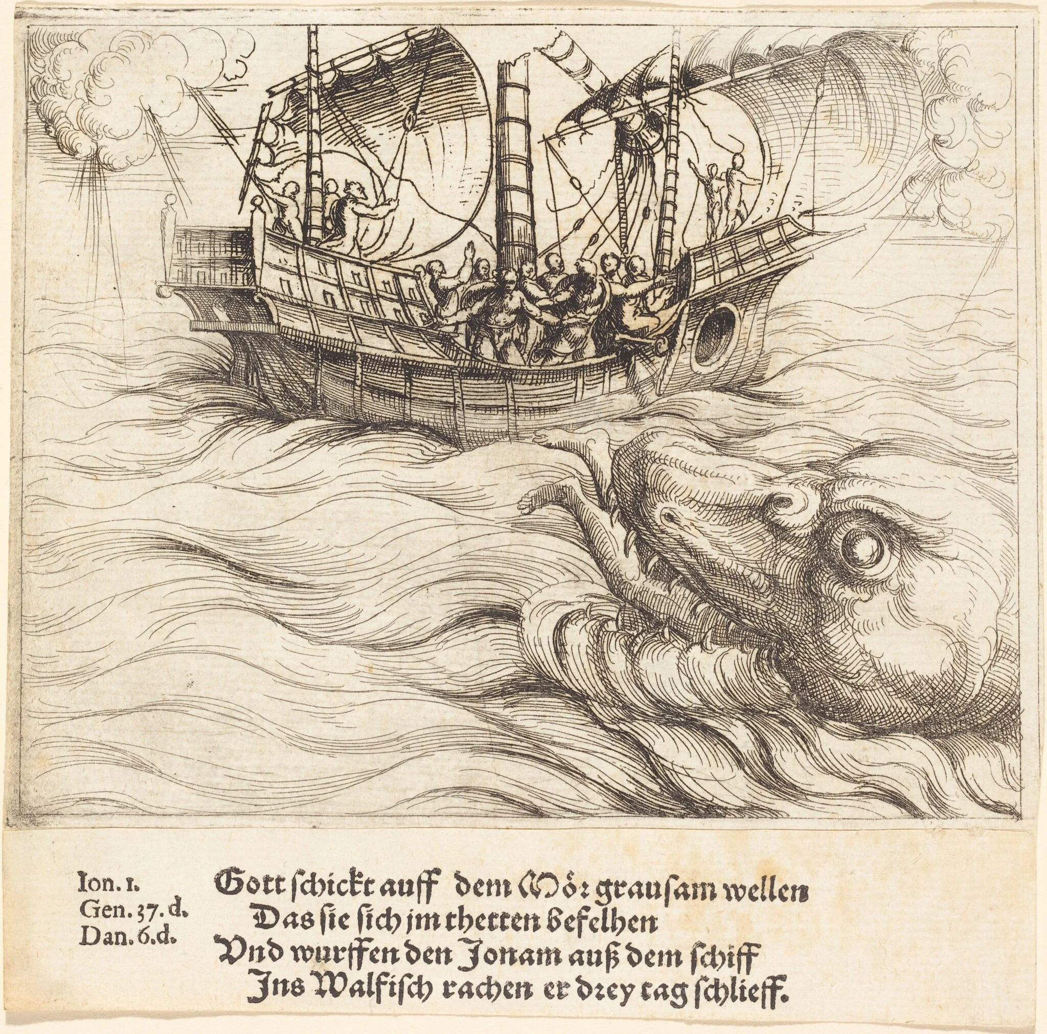 Jonah in the Whale, by Augustin Hirschvogel, ink, 1528