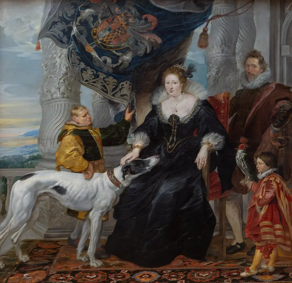 Double portrait of Alethea Talbot (1585-1654), Countess of Arundel and Sir Dudley Carleton (1573-1632), with two servants