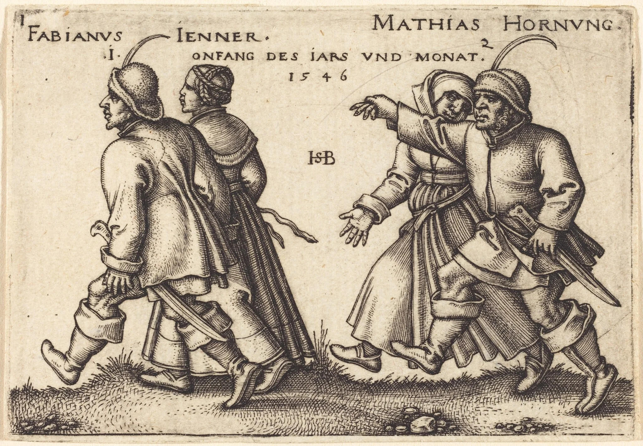 January and February, by Sebald Beham, ink, 1546