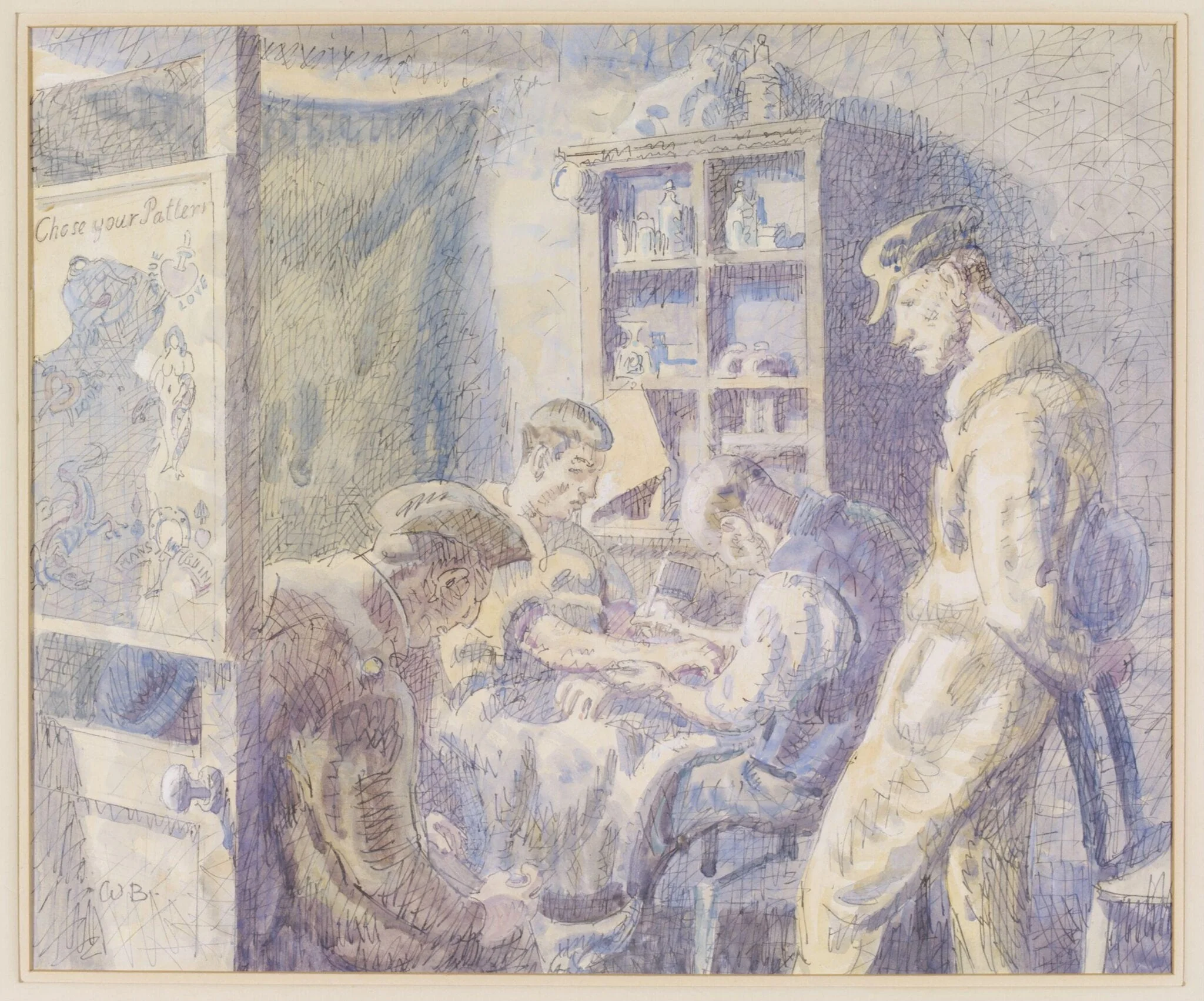 Tattooist's Parlour, Colchester, by Walter Bayes, watercolor, 1940