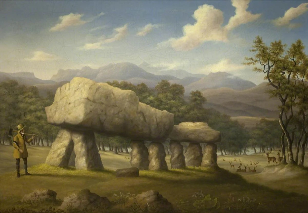 The Double Cromlech at Plas Newydd, Anglesey, by Richard Tongue, oil, 1844
