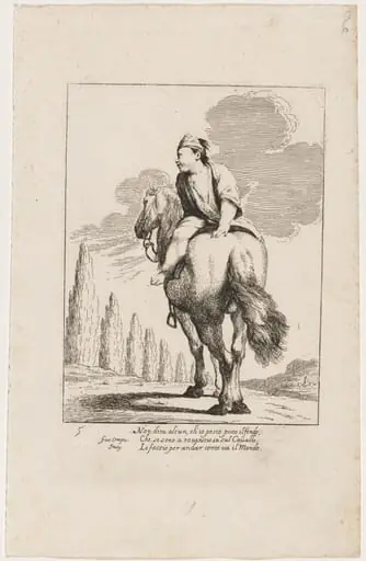 Cacasenno Riding a Horse Backwards