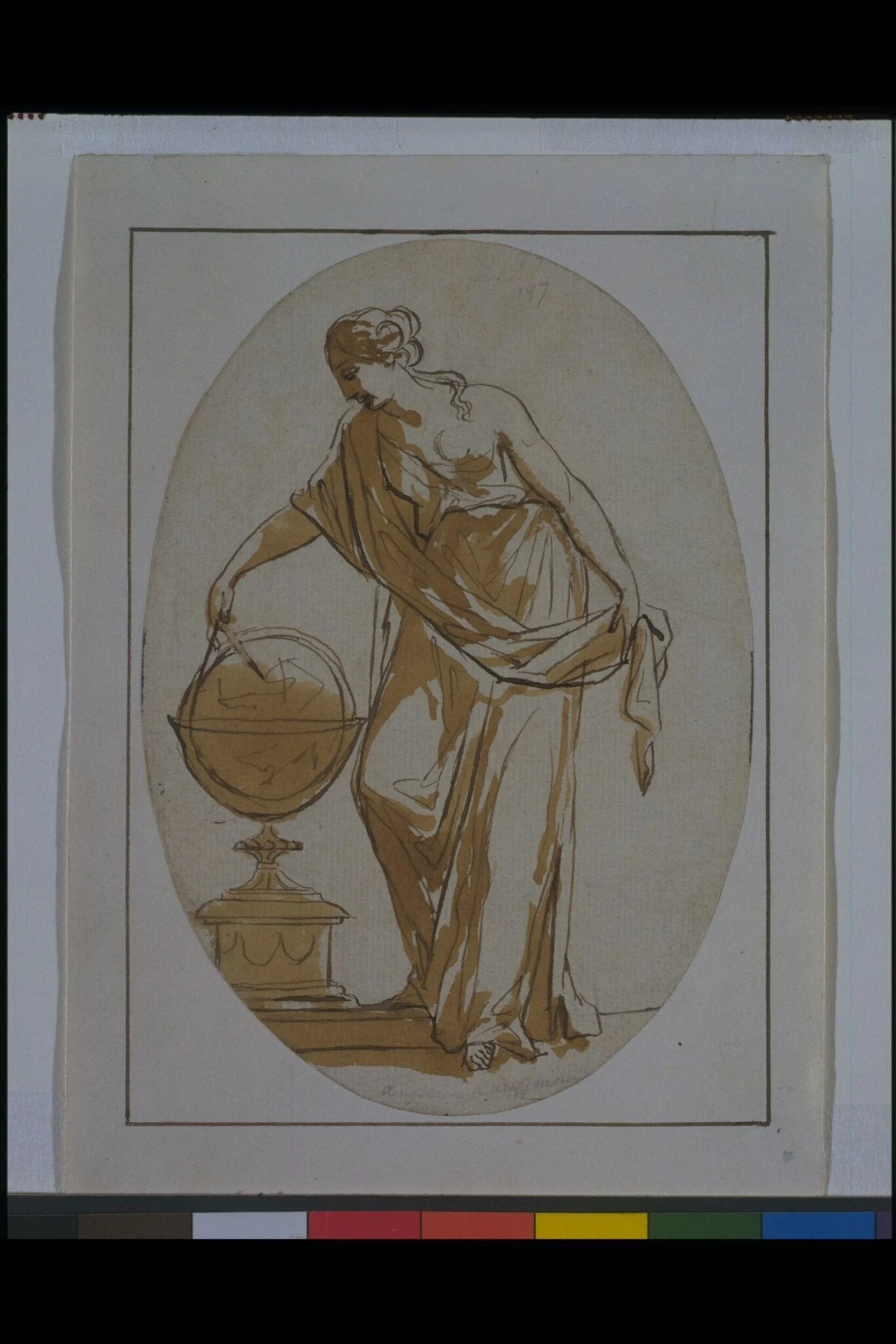 A female figure measuring a globe, by Maria Anna Angelica Catharina Kauffmann, 1741