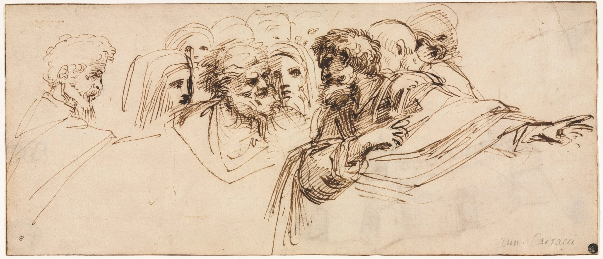 Study of Heads (recto), by Agostino Carracci, 1504