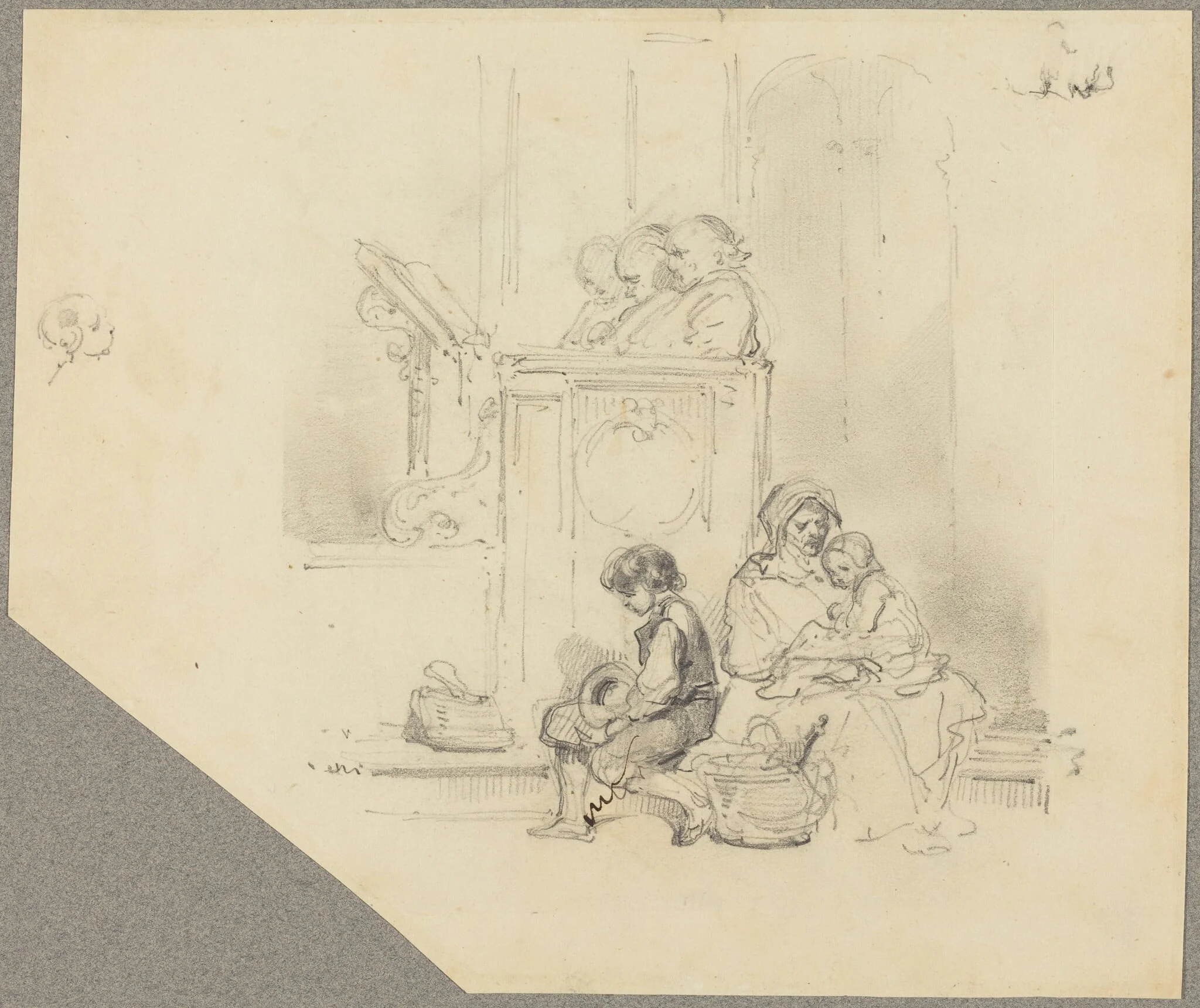 Figures at a Church Service, by Hippolyte Bellangé, ink, 1830