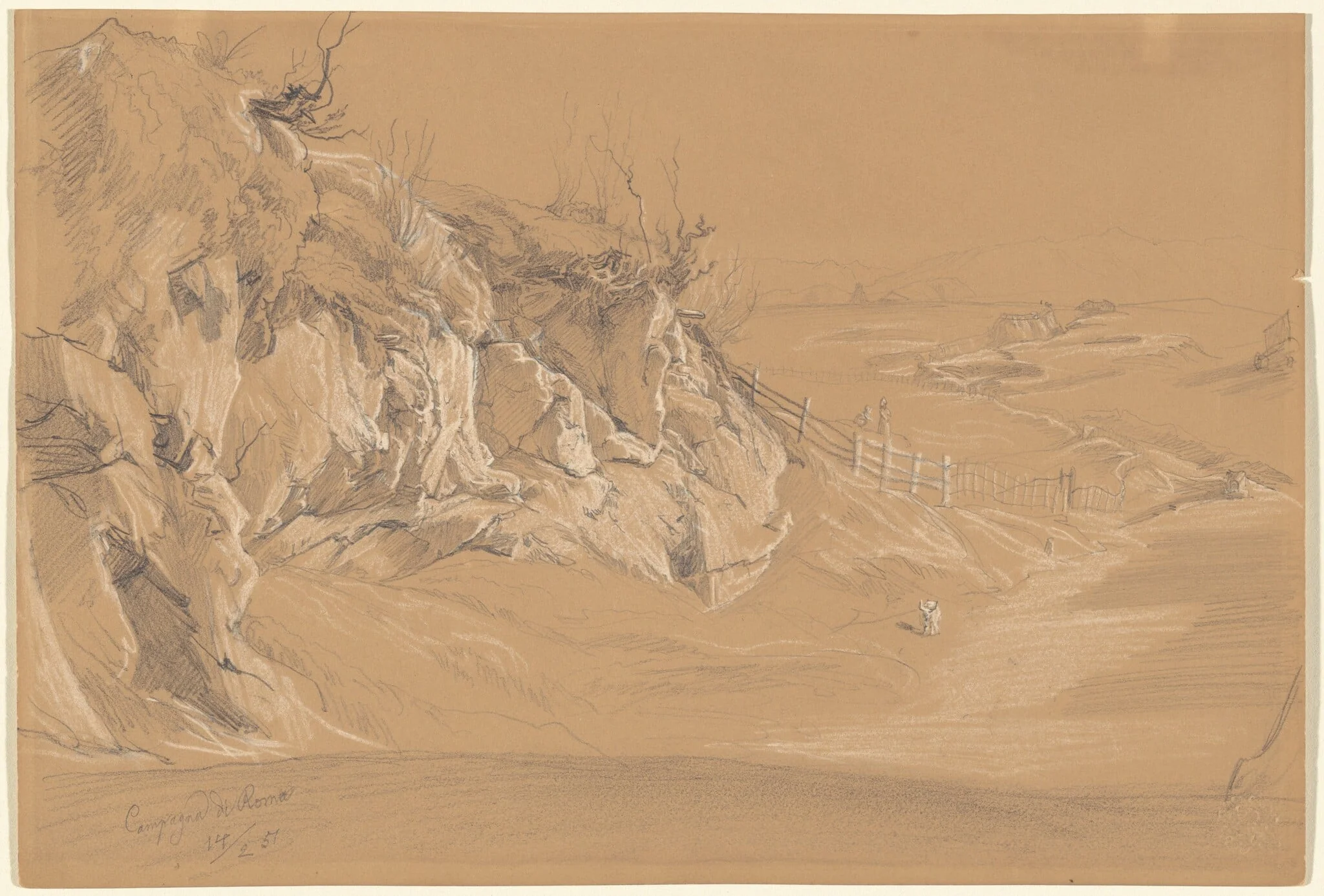 Campagna di Roma (Roman Countryside) (recto), by Julius Jacob the Elder, graphite, 1851