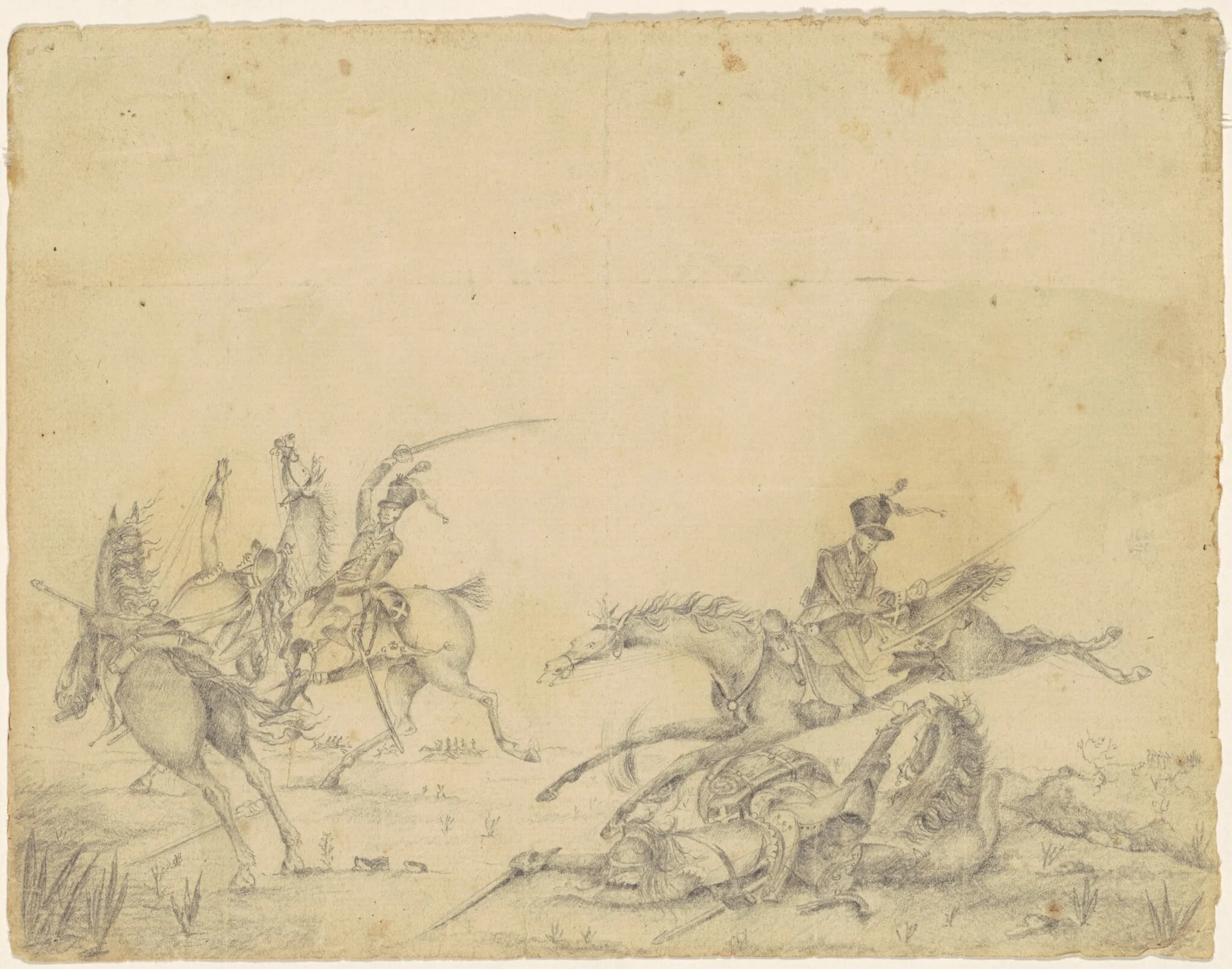 Cavaliers in Battle, by Asa B. Sizer, graphite, 1820
