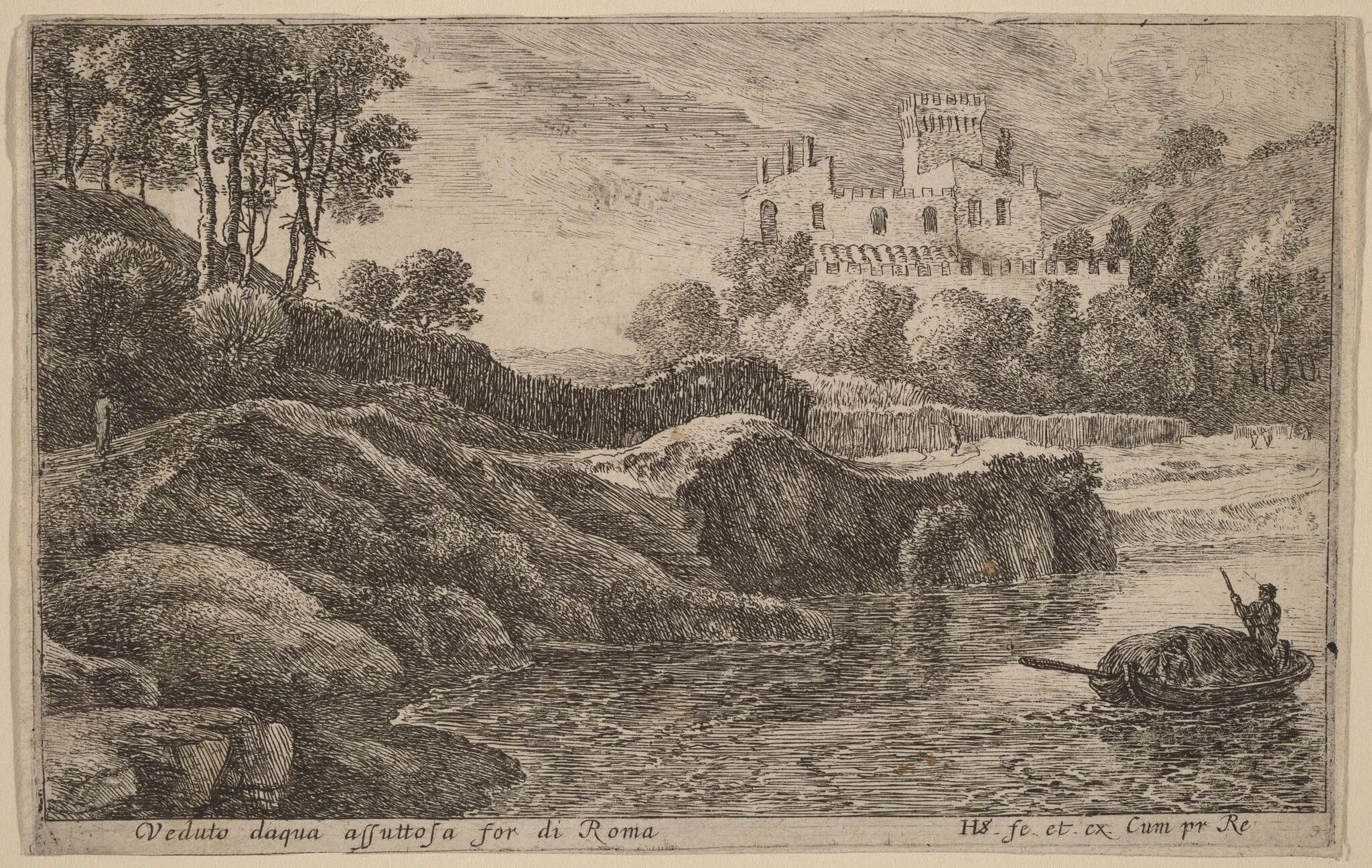 View of the Aqua Acetosa, by Herman van Swanevelt, ink, 1628