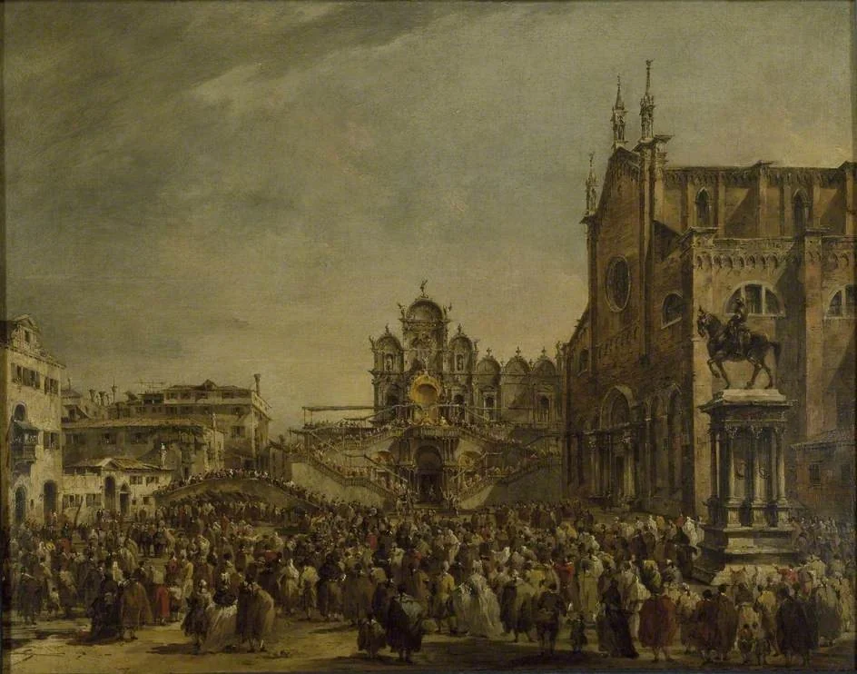 Pope Pius VI blessing the Crowd at Campo SS Giovanni e Paolo, Venice, by Francesco Guardi, oil, 1792
