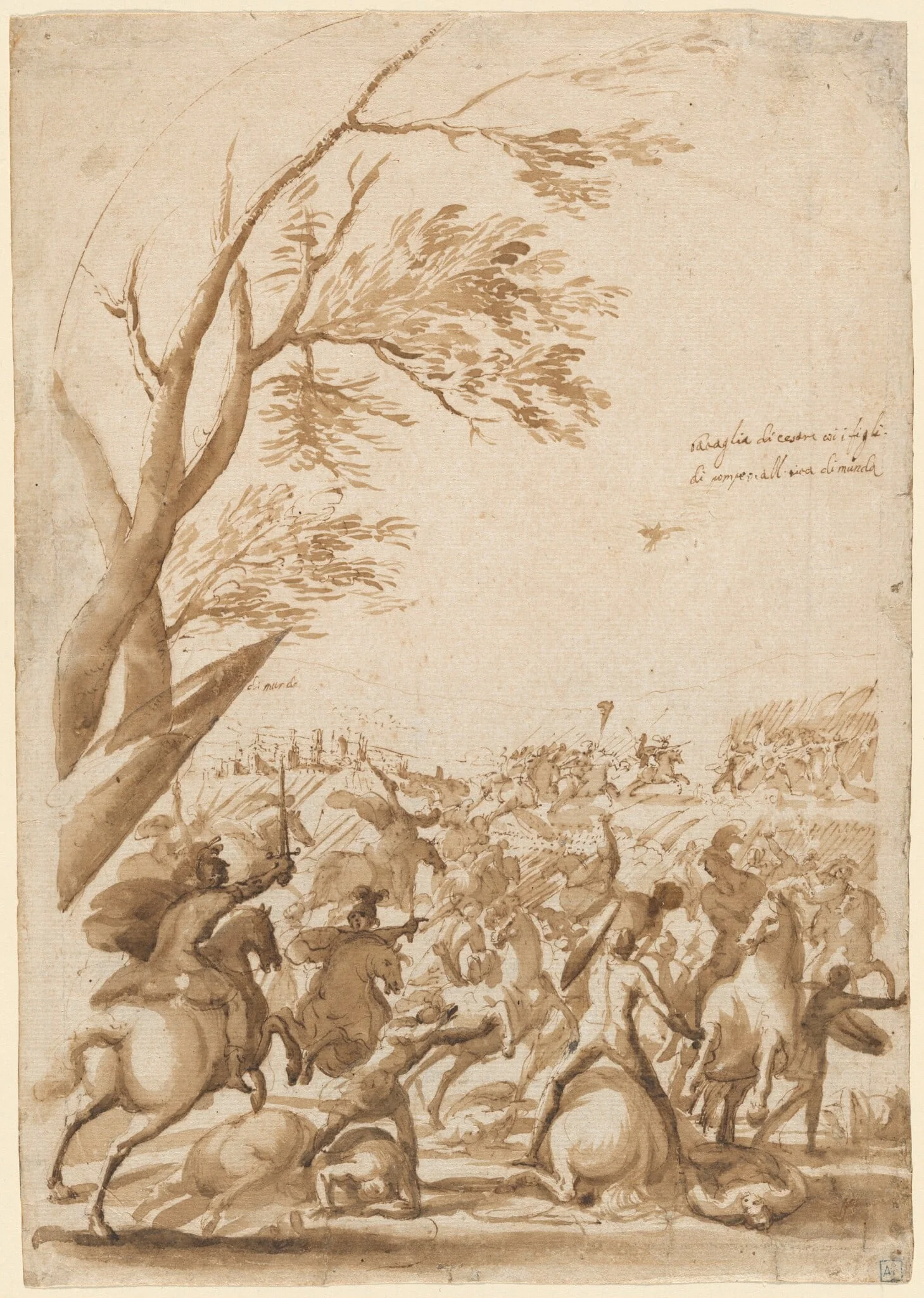 The Battle of Munda, by Francesco Allegrini, chalk, 1645
