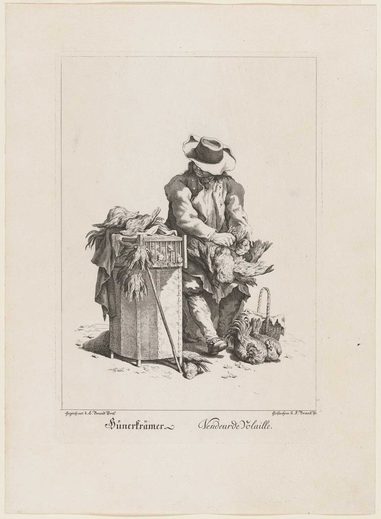Hünerträmer (Poultry Seller), by Friedrich August Brand, ink, 1775