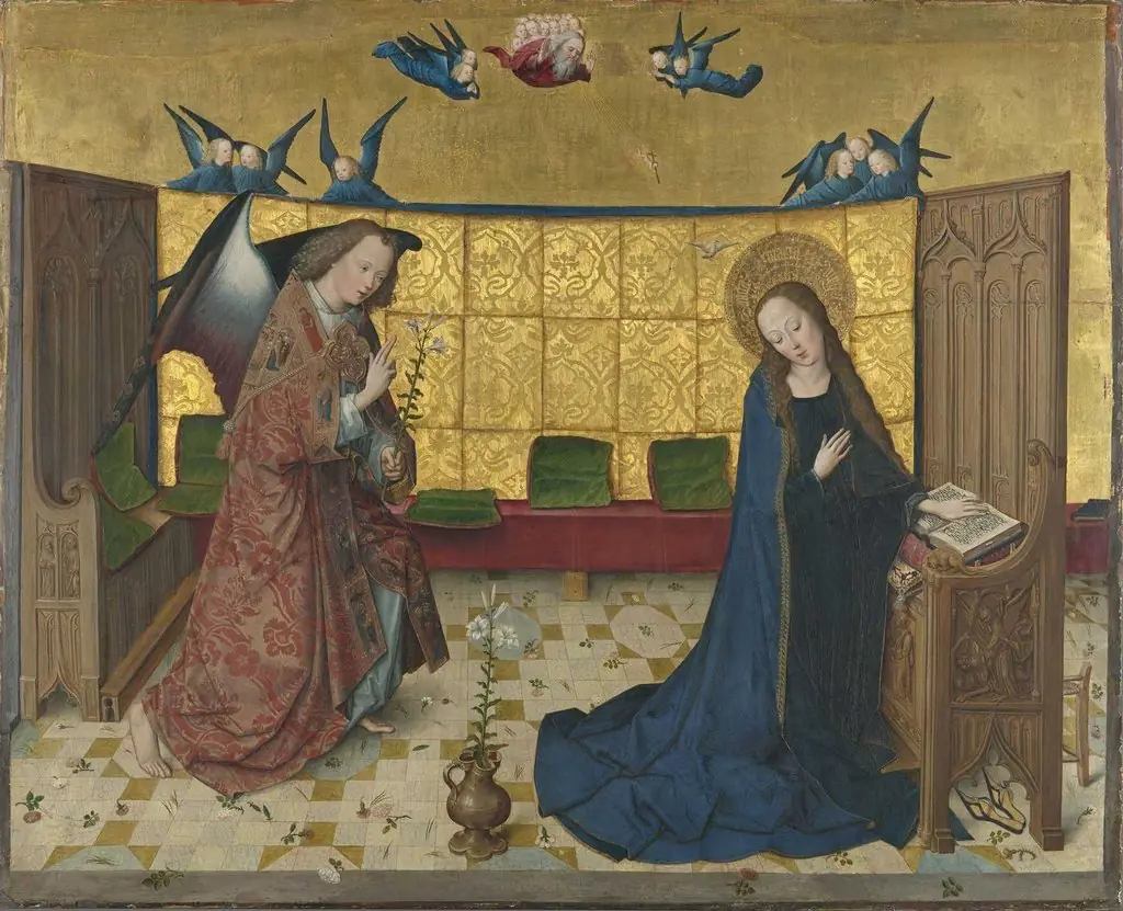 The Life of Mary: the Annunciation (lower half of the Crucifixion of Christ)
