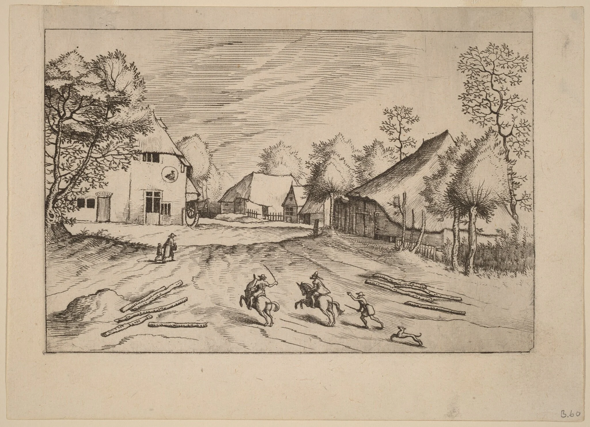 The Swann's Inn with Farms, by Johannes van Doetechum the Elder, ink, 1560