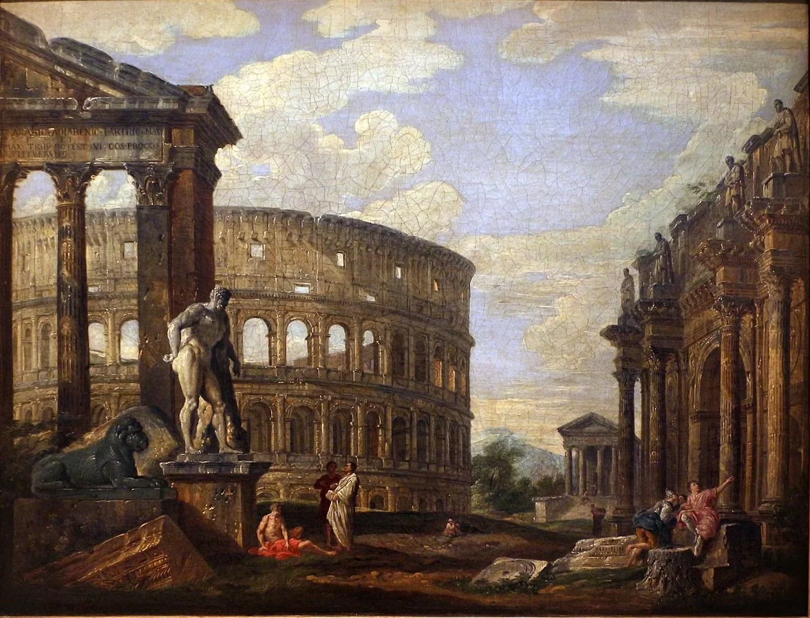 Ruins of Ancient Rome, by Giovanni Paolo Panini, unspecified, 1725