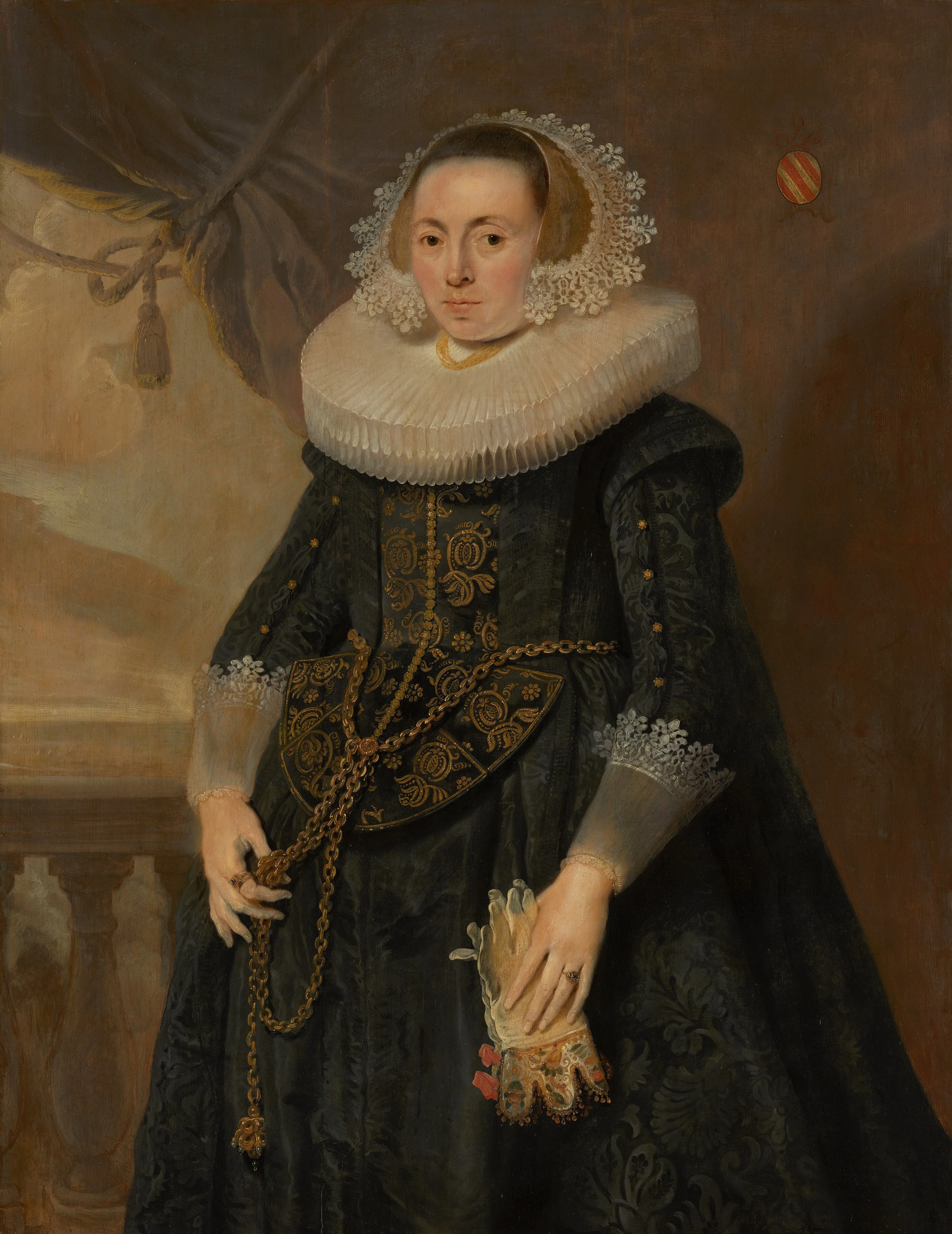 Portrait of an unknown lady with marriage glove, by Pieter Soutman, oil, 1627