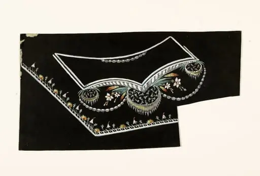 Composition avec motifs de fleurs stylisées et de passementerie sur fond noir, projets de broderies de gilet, XVIIIème siècle