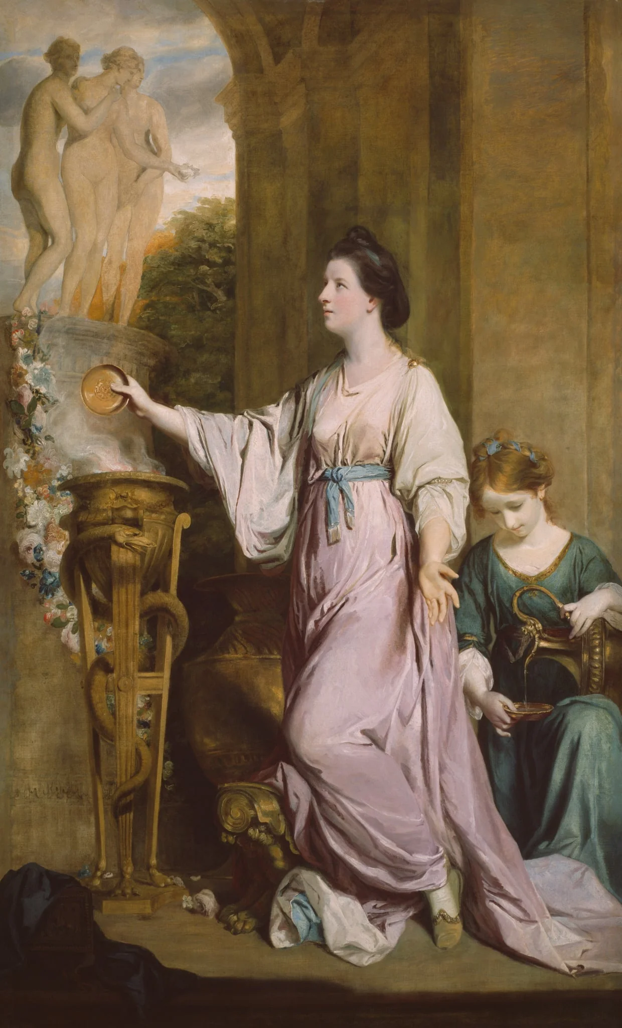 Lady Sarah Bunbury Sacrificing to the Graces, by Joshua Reynolds, oil, 1764
