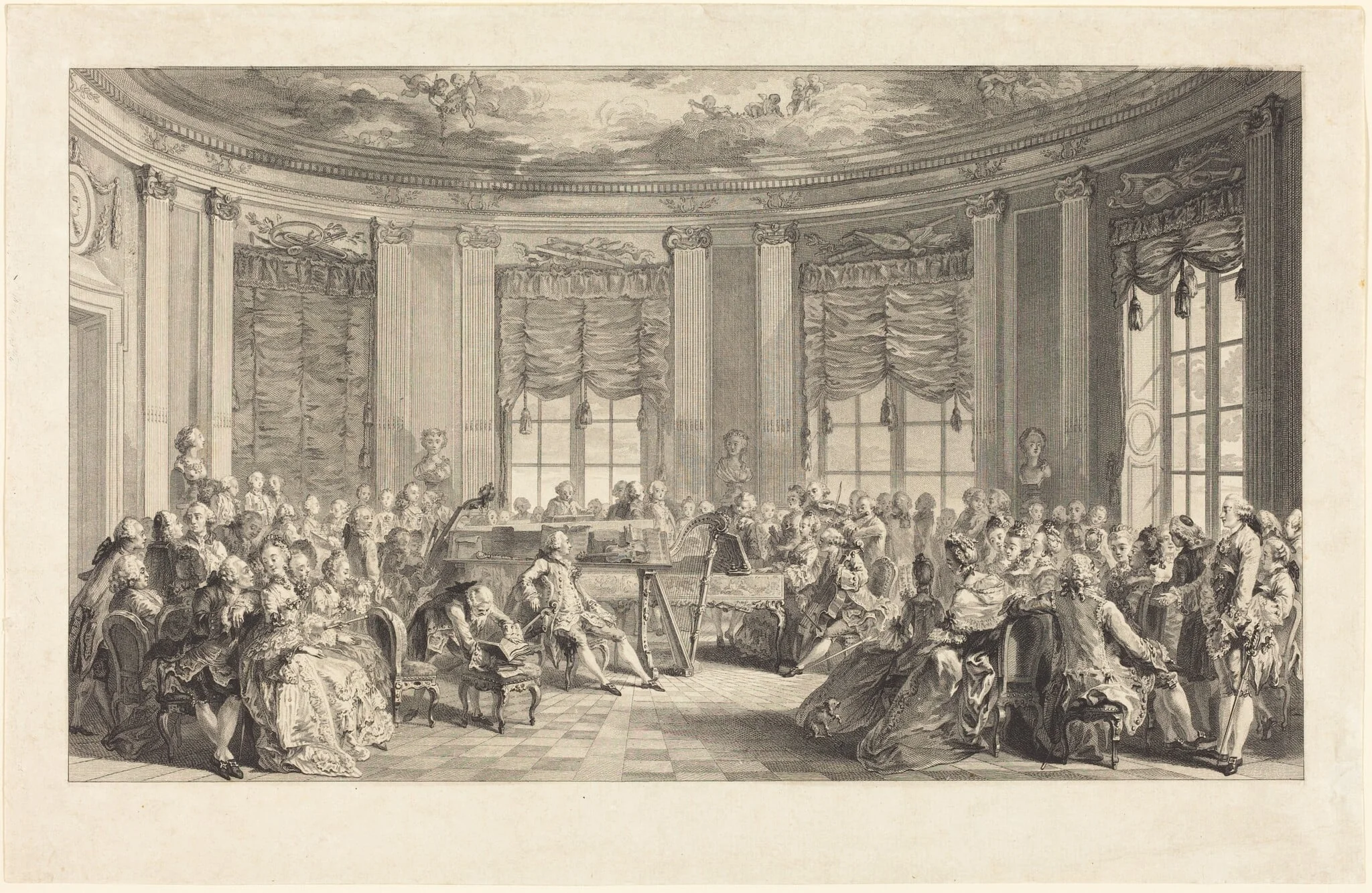 Le concert, by Antoine-Jean Duclos, ink, 1774