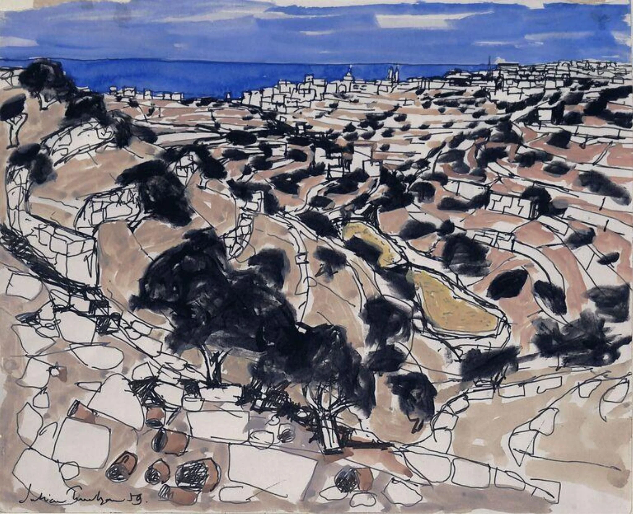 Malta, by Julian Trevelyan, watercolor, 1959
