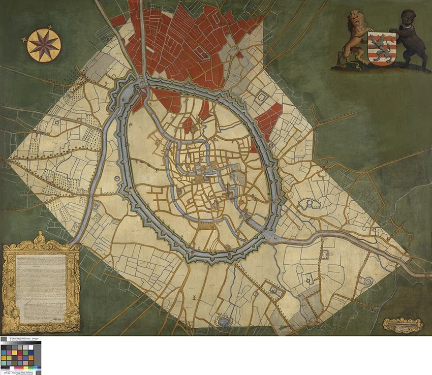 Kaart van Brugge en de feodale gronden, by Joannes Lobberecht, oil, 1696