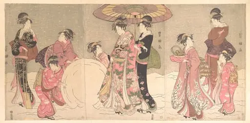 歌川豊国画　雪こかし|Courtesans and Attendants Making a Giant Snowball