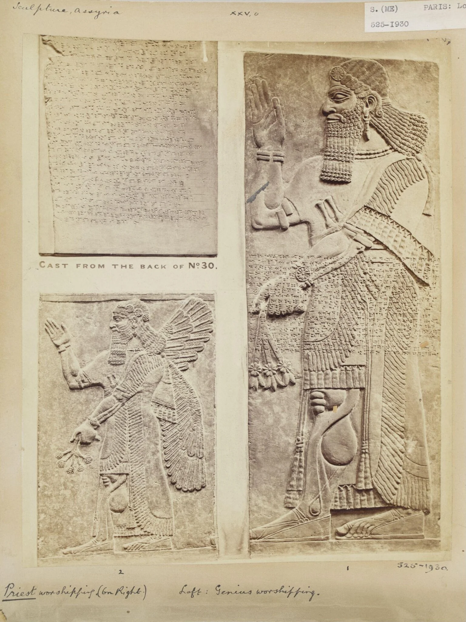  Assyrian sculpture, priest worshipping and genius worshipping, Paris:  Louvre